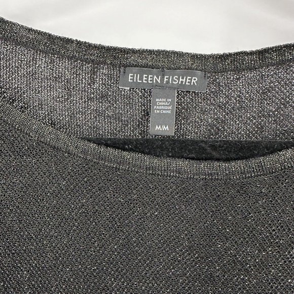 Eileen Fisher Organic Linen Blend Crepe Sparkle Metallic Long Sleeve‎ Blouse Med - Picture 2 of 8